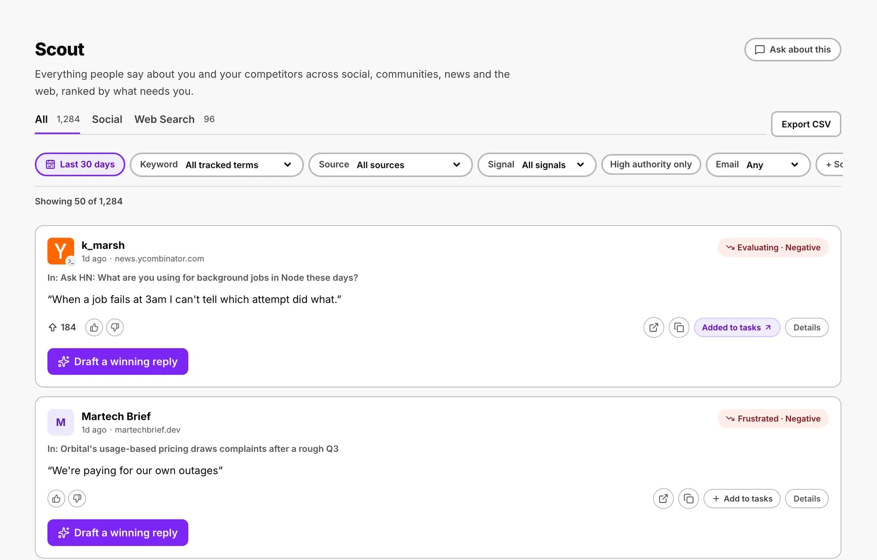 MarketHQ Scout: every conversation about your market, ranked by what needs you
